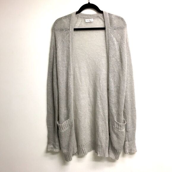 AMERICAN VINTAGE Kid Mohair Long Button Front Cardigan Sweater Grey L - Picture 3 of 7